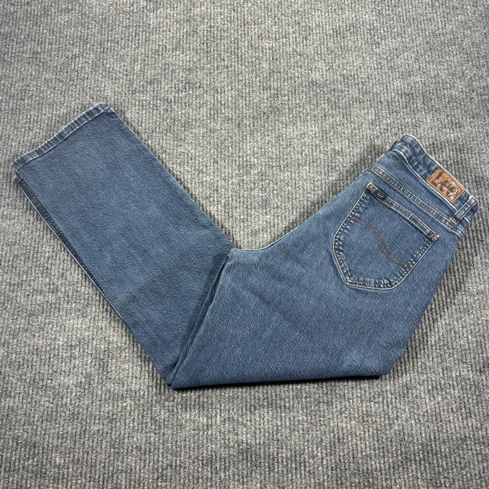 Lee Straight Leg Jeans Women 14 Medium Blue Denim Mid Rise Stretch 112324811